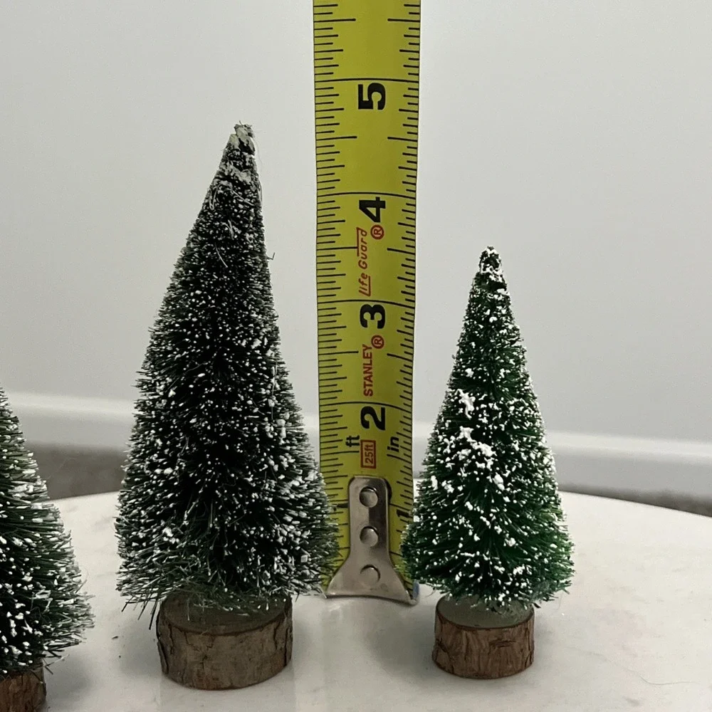 Dept 56 Christmas Village Frosted Flocked Topiary Bottle Brush Trees Lot of 4‎